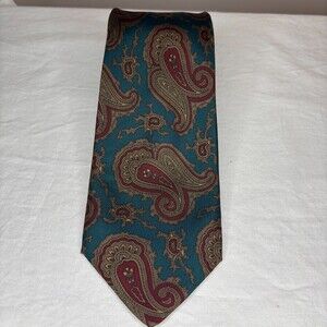 GJ Cahn for TMB Handmade 100% Silk Tie Green Burgundy Paisley Classic Necktie